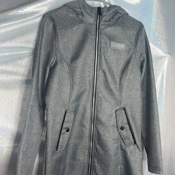 Bebe grey coat bling diamonds crystal Swarovski cute fall rain coat jacket y2k